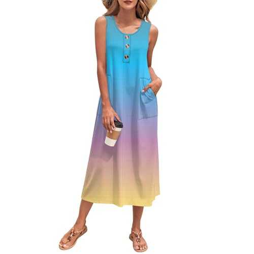 Women Summer Polka Dot Print Dress Sleeveless Button-Down Design Casual Loose Fit Perfect for Long Beach Days.