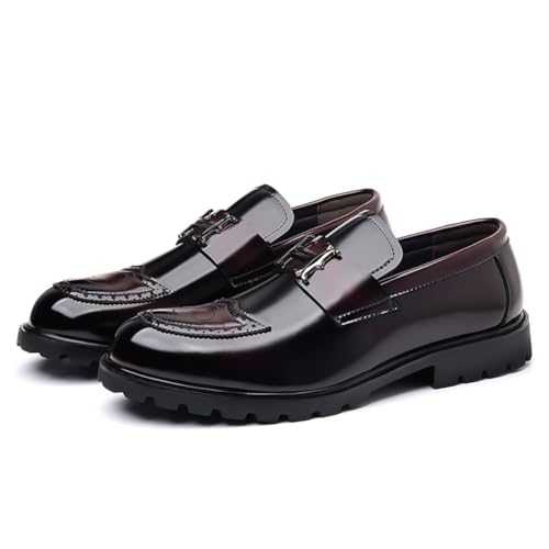 Dcbdx Mens Leather Brogues Business Wedding Dress Shoes Slip On Plain Toe Loafers Leather Oxford Wedding Shoes