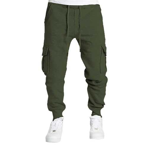 Mens Cargo Trousers Casual Jogger Work Pants Elasticated Waist Tracksuit Bottoms Slim Fit Drawstring Sweatpants Straight Leg Joggers Multi Pockets Activewear