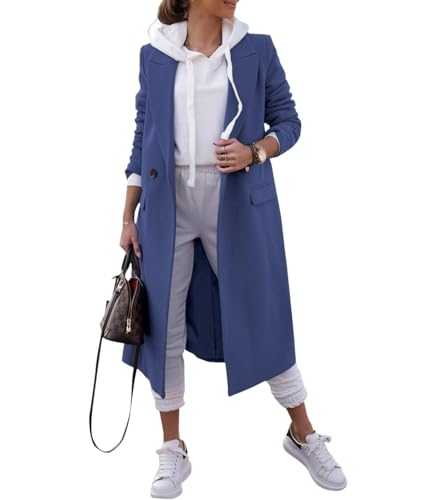 Zwurew Women's Double Breasted Pea Coat Winter Notched Lapel Collar Wool Blend Long Trench Coat Jackets