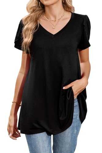 Enmain Womens Tunic Tops Summer Short Sleeve Blouses for Women Plus Size V Neck Loose Fit Ladies Dressy T-Shirt Casual Swing