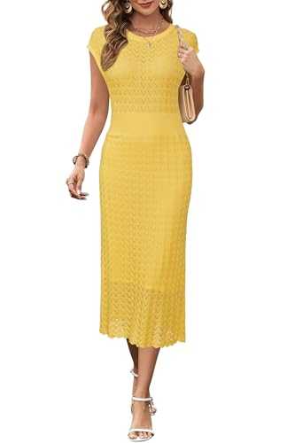 Newshows Summer Dresses for Women UK Hollow Knit Casual Work Business Elegant Ladies Midi Dress