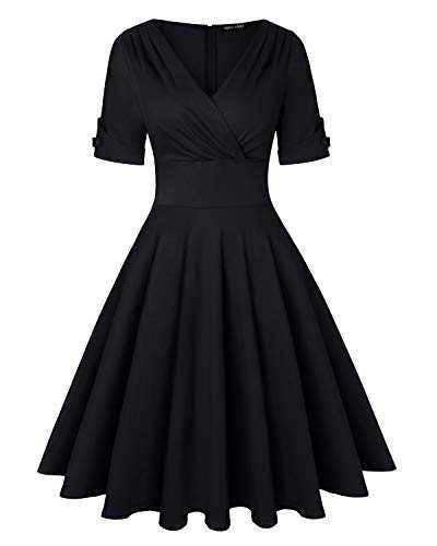 MINTLIMIT Women's 1950s Vintage Dress Deep V Neck Wrap Short Sleeve Retro Cocktail Swing Dresses