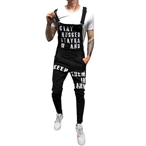 UIKIFY Denim Dungarees Ripped Work Bib Mens Adjustable Strap Jumpsuits Slim Fit Rompers with Multiple Pockets Men's Cowboy Designer Hip Hop Braces Coverall Suspender Playsuits for Men UK