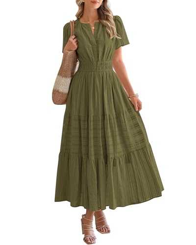Womens Summer Dresses 2025 Elegant Casual Dresses Boho Cocktail Dress Short Sleeve Outfits Formal Holiday Party Wedding Sundresses Flowy Fashion Beach Vacation Summer Clothes for Women