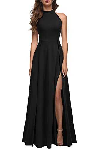 MUSHARE Women's Halter Neck Sexy Split Cocktail Party Maxi Long Formal Dress