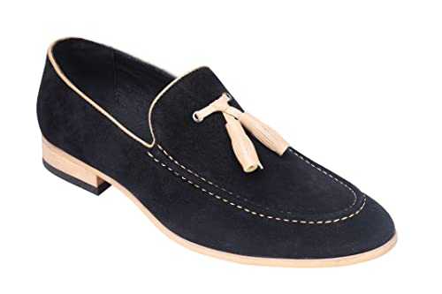 Xposed Mens Classic Retro Two Tone Leather Lined Slip on Suede Tassel Loafers Shoes