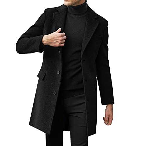 Long Trench Coat Mens,Wool Blend Overcoat 3/4 Length Uk Long Pea Coat Winter Warm Jacket Coat Business Casual Smart Outwear Regular Fit Trench Coat Size M-4Xl