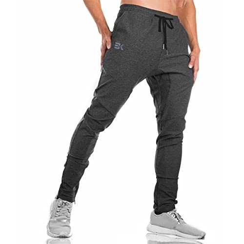 BROKIG Mens Gym Joggers Sweatpants, Causal Slim Fit Running Trousers Tracksuit Jogging Bottoms with Double Pockets