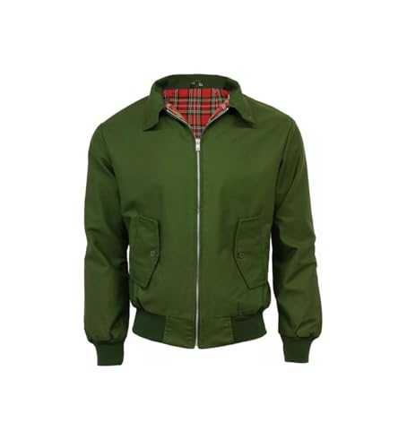 Mens Harrington Jacket Classic Retro Scooter 1970's Vintage Bomber MOD Skin Tartan Lining Coat Top