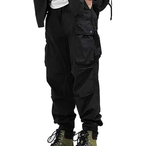 TOPJIAO Men Work Trousers Work Overalls for Men Outdoor Elastic Waist Drawstring Pants with Pockets Work Trousers Men Slim Fit Army Trousers Work Joggers Men Summer Trousers for Men UK