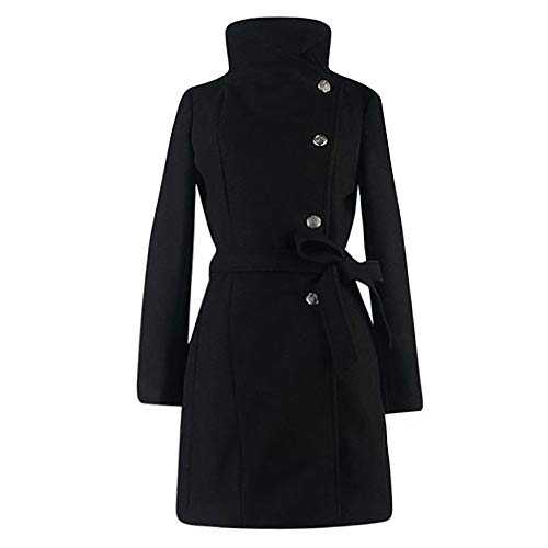 Lazzboy Womens Coat Parka Wool Belted Waist Plain Elegant Side-Button Dress Outerwear, UK 6-14