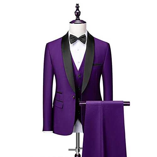 CUTTE Men's 3-piece Blazer Suit Trousers Bridegroom Wedding Party Slim Fit Business Blazer Jacket Sets Office Suit Set Work Wear