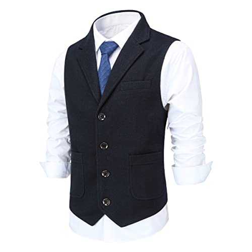 Allthemen Men's Tweed Waistcoat Single Breasted with Lapel Formal Business Suit Vest Herringbone for Wedding