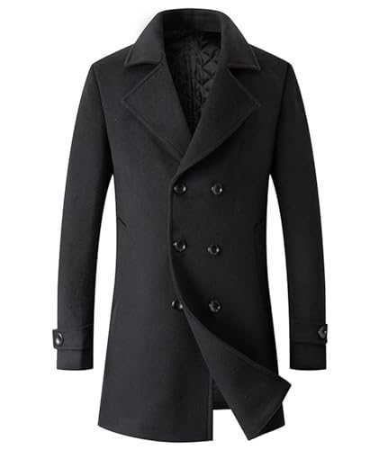 SOMTHRON Men's Woolen Trench Coat Regular Fit Double Breasted Wool Blend Jacket Winter Pea Coat Businesss Overcoat