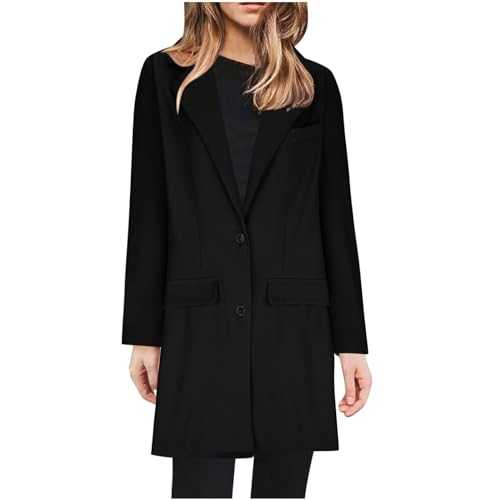 AMhomely Long Blazer Jackets for Women UK Plus Size Button Suit Coats Smart Casual Light Weight Jacket Long Sleeve Plus Size Formal Jacket Plain Oversized Lapel Dress Jacket Clearance