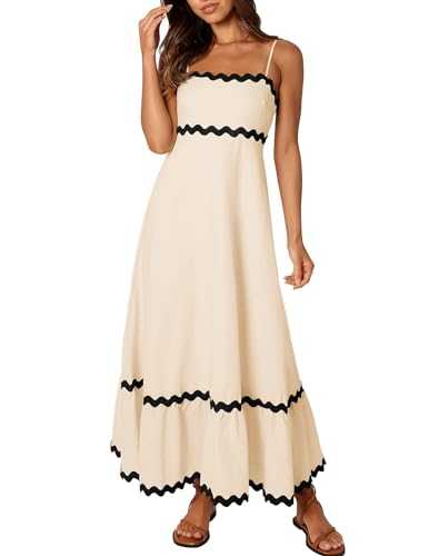 ZESICA Women's 2024 Summer Spaghetti Straps Sleeveless Backless Sundress Flowy Smocked Lace Swing A Line Midi Dress