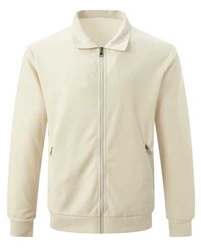 MakingDa Men's Casual Lapel Jacket Lightweight Waffle Knit Tops Smart Spring Autumn Jackets Coat