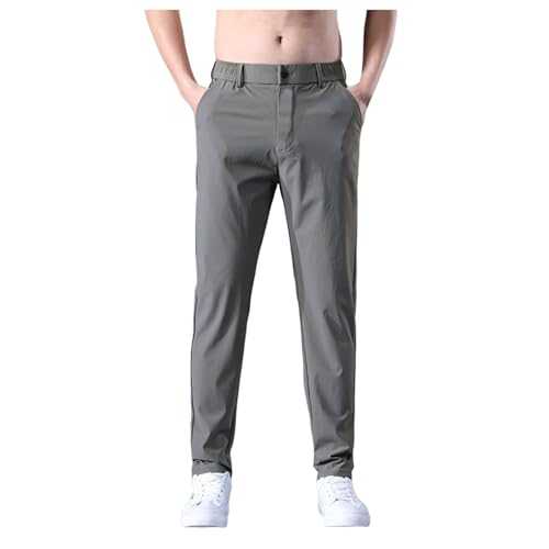 Mens 3/4 Length Trousers Mens Linen Trousers Casual Cotton Trouser Summer Beach Pants Lightweight Drawstring Trousers Mens Joggers Short Leg 29 Inch 2XL Men'S Slim-Fit Wrinkle-Resistant Stretch