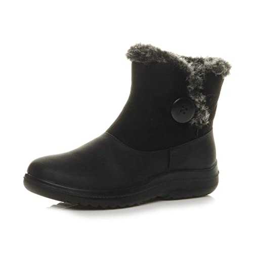 AJVANI Womens ladies low mid wedge heel grip winter fur lined comfort ankle boots shoes size