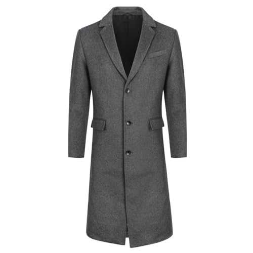 Mens Long Winter Coat Wool Slim Fit Outerwear Lapel Collar Trench Coat Business Elegant Coats