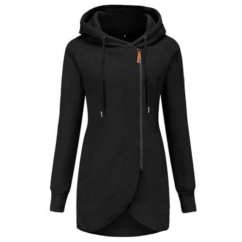 Women's Long Sleeve Zipper Hoodies Sweatshirt Jumper Jacket Coat Outwear Pullover Hoody Casual Soft Sweatshirts Hooded Top Long Zip Up Plain Hoodie Ladies Longline Plus Size Tops