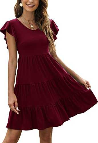 Lyrur Sundresses for Women Wedding Guest Cute Ruffle Sleeve Mini Tiered Babydoll Casual Beach Black Summer Dresses