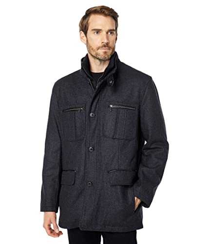 Cole Haan Melton Men's Wool Blend Button Down Car Coat with Bib