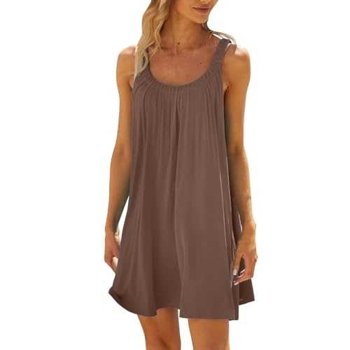 NNGOTD Dresses for Women UK, Women Beach Dress Solid Color Sleeveless Backless Camisole Beach Mini Cute Summer Dresses for Women Floral Beachwear Holidy Dress Rockabilly Dress