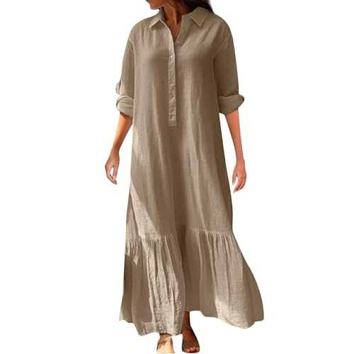 Women Dress Summer Spring V-Neck Buttons Casual Loose Mid-Calf Dress UK Ladies Dresses Party Elegant Beach Dresses 2025 Club Cocktail Work Sundresses Evening Gowns Solid Color Boho Outfits