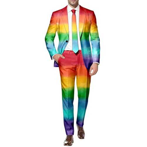 Rainbow Suit Men's 2-Piece LGBTQ Jacket and Trousers Rainbow Graffiti Pride Month Set Suit Blazer 3D Print Funny Wedding Dress Slim Fit 2025 Business Wedding Modern Elegant