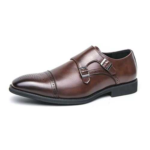 LMUIPMAA Men's Double Monk Strap Brogue Dress Oxfords Shoes Wingtip Low Top Slip on Loafers Plain Toe Modern Formal Leather Shoes