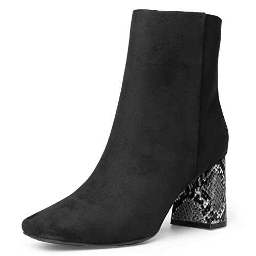 JORYA Women’s Fashion Ankle Boots Square Toe Suede Side Zipper Chunky Block Heel Booties