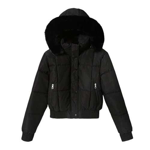 FNKDOR Womens Winter Jackets Trendy Crop Quilted Light Weight Long Sleeve Puffer Jacket Parka Coats for Ladies Button Down Outerwear with Hood Women Thicken Warm Waterproof Winter Coat