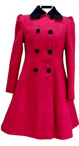 Womens Double Breasted Long Coat Wool Touch Fit and Flare Ladies Winter Coat with Inside Lining (8, Red)