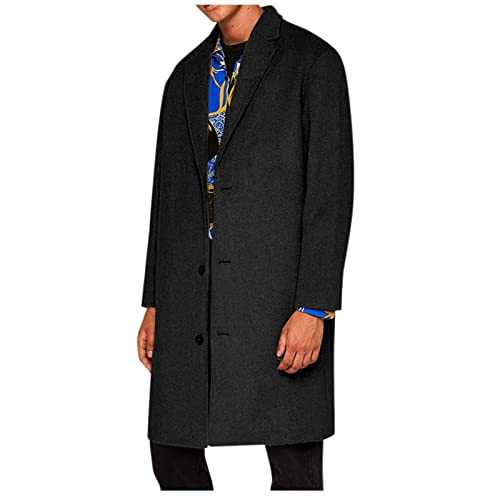 KINKOCCL Mens Trench Coat Thick Jacket Regular Fit Military Winter Trench Coat Mid-Length Winter Trench Coats Wool Overcoat Full Length Double Breasted Long Pea Coat