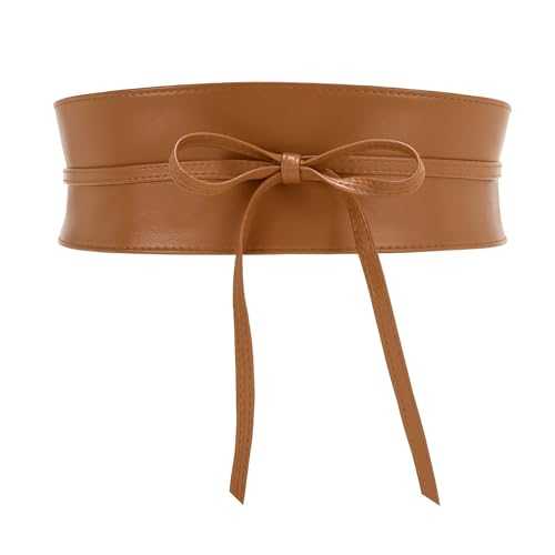 JASGOOD Women Obi Belt Wide Waist Belt Soft Faux Leather Wide Wrap Around Bowknot Ladies Waistband Belts