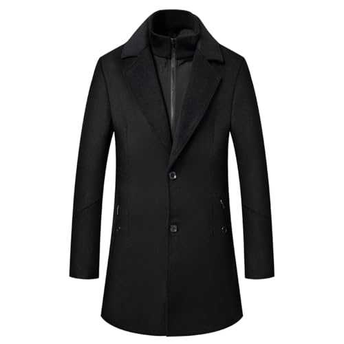 Sliktaa Mens Wool Coat Thick Trench Middle Length Coat Notch Collar Warm Overcoat Mens Winter Coats With Removable Windbreak Stand Collar