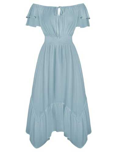 Scarlet Darkness Women's Renaissance Dress Short Sleeve Smocked Waisted Ruffle Cottagecore Dress