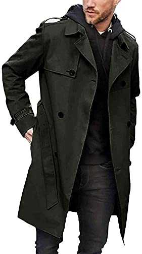 Gafeng Men's Trench Coat Slim fit Double Breasted Belted Windbreaker Lapel Long Jacket Casual Windproof Overcoat