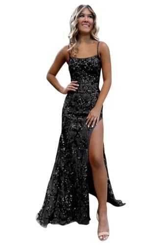 VCCICANY Sparkly Sequin Mermaid Prom Dresses for Women 2024 Backless Long Formal Evening Party Dress with Slit