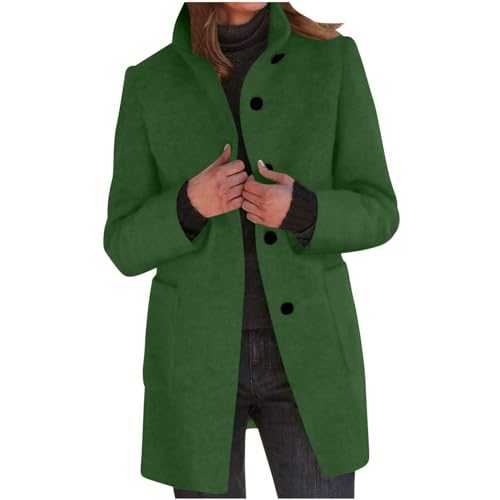 FGVFCS Womens Pea Coat UK Mid-Length Coat Button Down Long Sleeve Stand Collar Overcoat Ladies Elegant Winter Warm Jackets With Pockets Trendy Autumn Winter Clothes Trench Coats