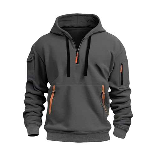 Mens Hoodies Half Zip Pullover Work Jumpers Military Tactical Sweatshirts Sport Hooded Sweatshirts Winter Jackets Long Sleeve Hoody Top Zipper Pockets Casual Fashion Gym Work Sports Coat
