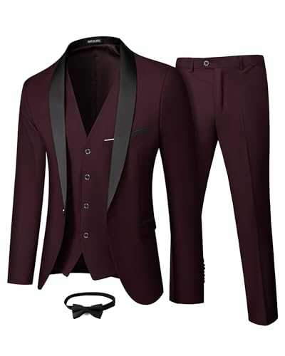 MrSure Mens 3 Piece Suit Slim Fit Tuxedo with One Button Shawl Top Dinner Jacket Vest Pants and Tie