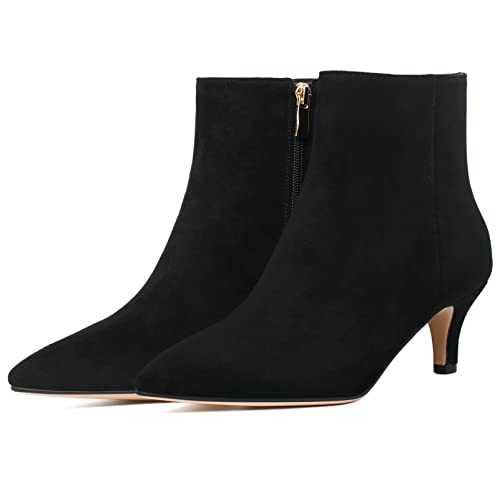 KysBloes Women Pointed Toe Kitten Heel Booties Low Heeled Side Zip Ankle Boots Winter Elegant Short Boots