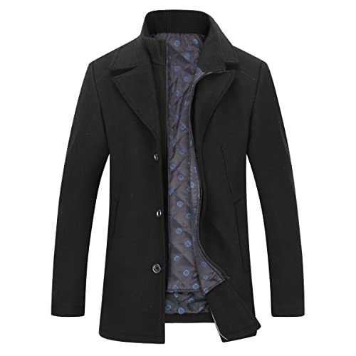 YOUTHUP Men's Winter Coat with Removable Gilet Thick Warm Wool Trench Coat