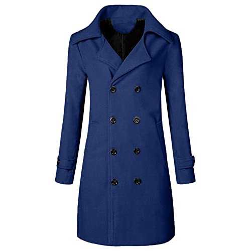 NC Double-breasted Trench Coat Men,Winter Business Trench Topcoats Winter Notch Lapel Heavyweight Warm Coats Classic Solid Premium Thermal Woolen Long Pea Overcoat Windbreaker