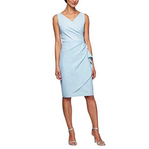 Alex Evenings Women's Slimming Short Ruched Dress with Ruffle Skirt (Petite and Regular Sizes) Special Occasion