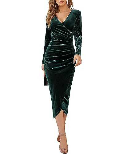 Yutdeng Womens Wrap V-Neck Dress Velvet Elegant Long Sleeve Mermaid Cocktail Dress Evening Gowns Long Ruched Party Dresses for Slim Ladies Dinner Dance Fancy Party Ball