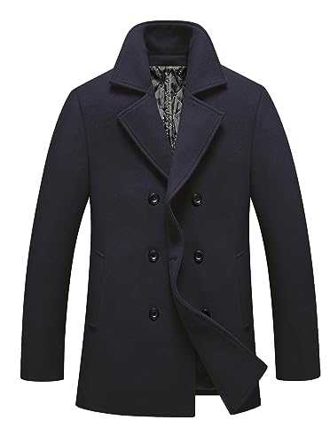 FTCayanz Men's Winter Pea Coat Slim Fit Trench Coats Double Breasted Warm Wool Blend Overcoat